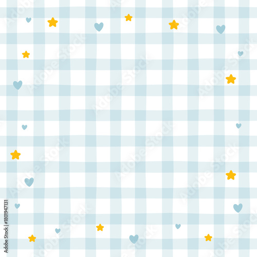 Cute kawaii template square vector frame With stars and blue hearts for a boy. Cartoon hand-drawn doodle style. for stationery, design stickers for notes, notebook sheets, posts for social networks.