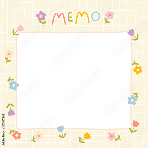 Cute kawaii template square vector frame. Cartoon hand-drawn doodle style. Perfect for stationery, design stickers for notes, notebook sheets, posts for social networks. Pastel palette.