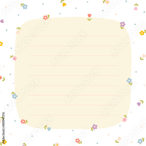 Cute kawaii template square vector frame. Cartoon hand-drawn doodle style. Perfect for stationery, design stickers for notes, notebook sheets, posts for social networks. Pastel palette.