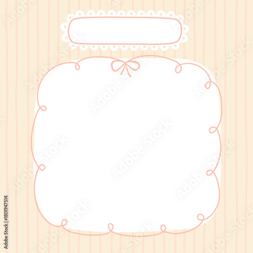 Cute kawaii template square vector frame. Cartoon hand-drawn doodle style. Perfect for stationery, design stickers for notes, notebook sheets, posts for social networks. Pastel palette.