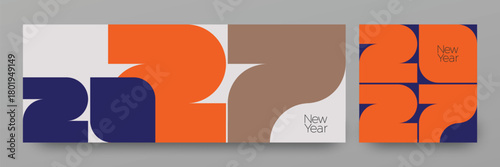 Modern bold 2027 design featuring strong geometric shapes and vibrant colors, perfect for posters, banners, branding, holiday promotions, and creative graphic projects