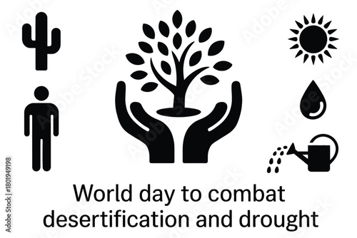 World Day to Combat Desertification and Drought symbolized with icons.