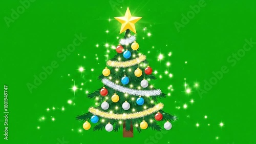 Animated Christmas Tree with Sparkles and Star Topper on Green Screen.