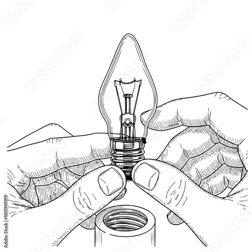 Hands changing light bulb during repair in decorative lamp fixture  - cozy vector 