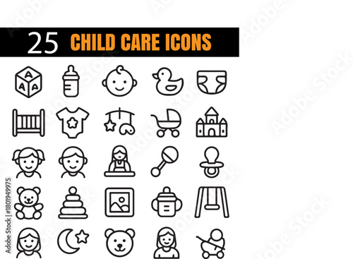 Child Care Vector Set | Baby Icons | Parenting Elements | Family Support Illustrations