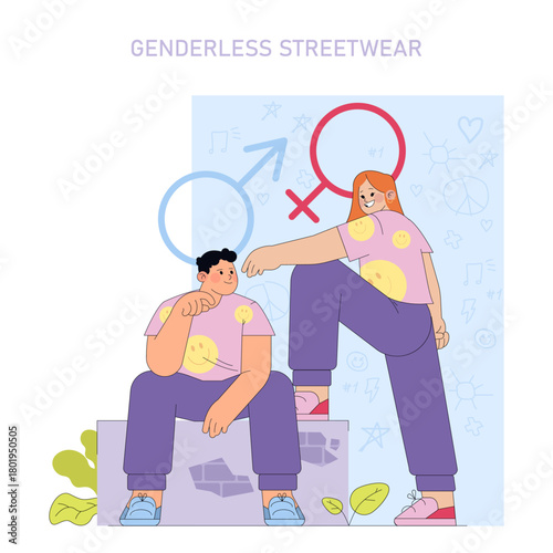 Genderless Streetwear Fashion Vector Illustration