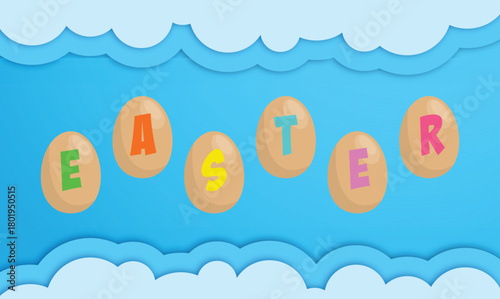 Easter egg banner  in a blue paper cut style