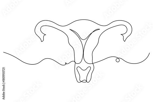 Uterus continuous one line drawing with minimalist reproductive health illustration