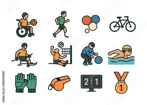 Inclusive sports icons: paralympic and outdoor activities representations