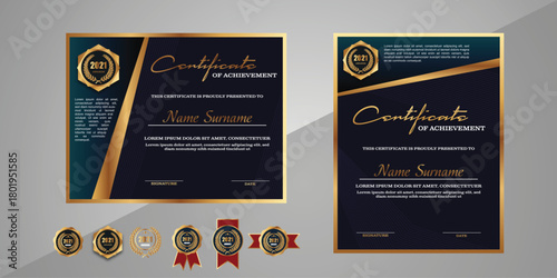 Elegant purple blue and gold modern certificate template