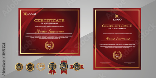 Elegant red and gold modern certificate template