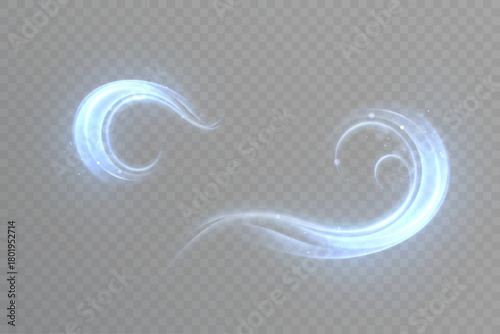 A cold, glowing wind swirls with soft, icy movements and curved frost trails, creating vibrant, flowing shapes for winter effects, airy snow accents, and light overlays in Christmas visual designs.