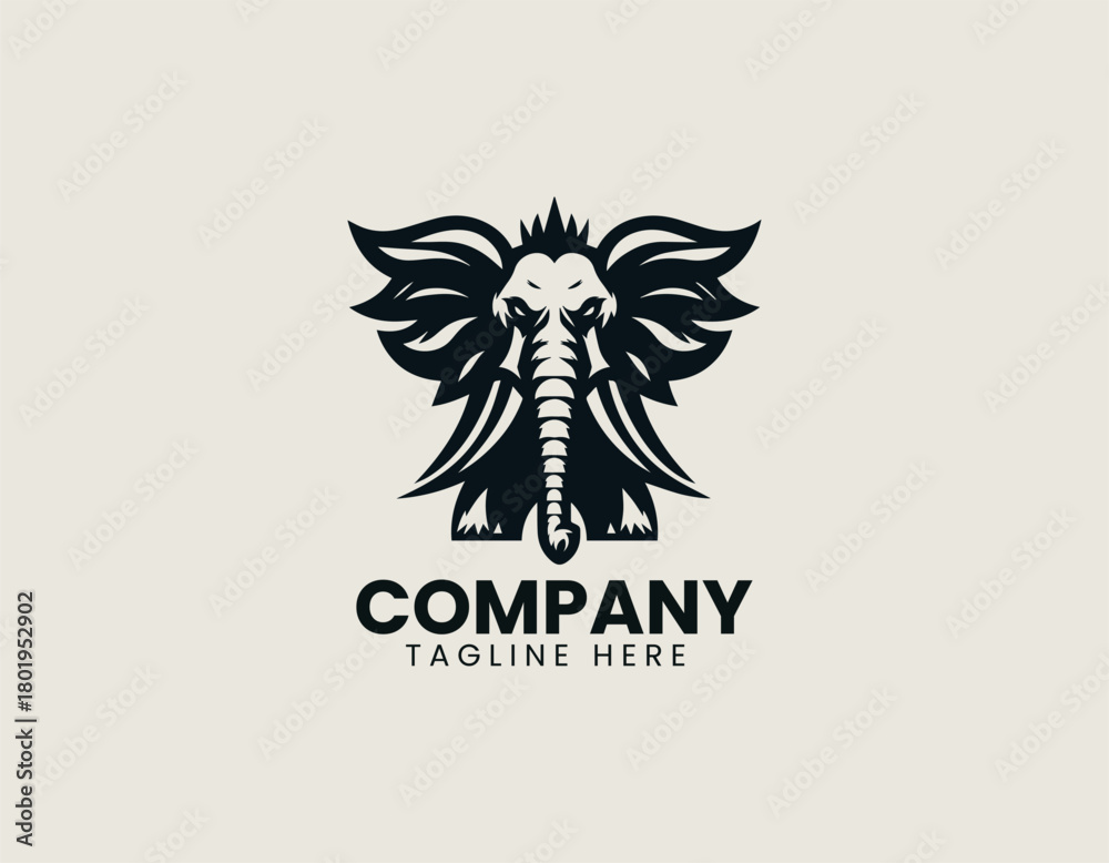 Fototapeta premium Wild elephant mascot represents energetic gaming spirit forming bold black vector logo