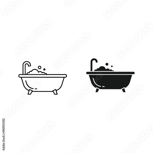 Bathtub icon in black and white isolated on