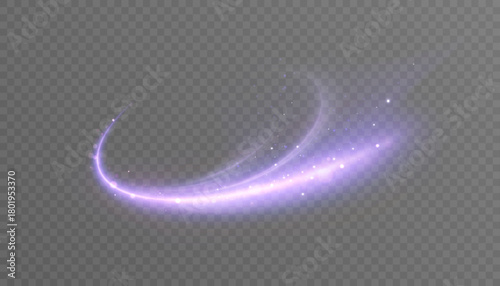 A brilliant purple magic arc with soft glowing rays and glittering dust particles, creating a dynamic glowing trail for fantasy effects, spell effects, and vibrant lighting overlays in game design.