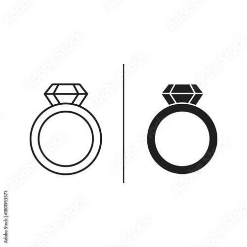 Diamond ring icon in outline and solid style isolated on