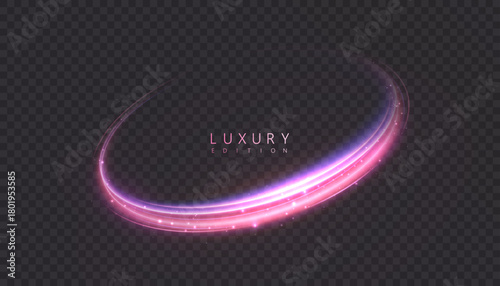 Bright luxury light ring with soft pink and violet glow, forming a smooth curved arc with sparkling particles. Dynamic elegant trail for premium visuals, magic effects and luminous motion accents.