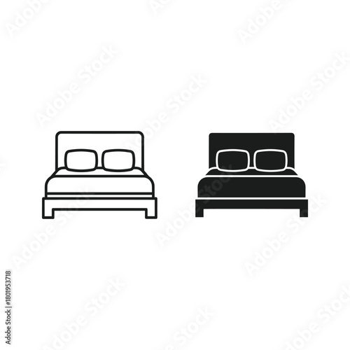 Bed icon in black and white isolated on