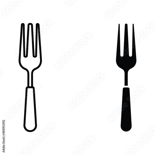 Fork icon set, outline and glyph style isolated on