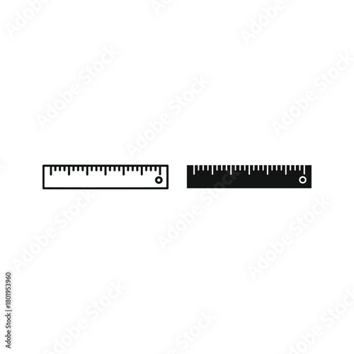 Ruler icon in black and white, representing measurement and precision isolated on