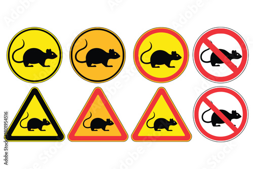 Various warning signs featuring a silhouette of a rat are displayed