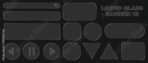 Liquid glass UI banner shapes with modern transparent elements for digital design. Sleek geometric forms enhance web and app interface layouts. Ideal for creative branding and minimalist visuals.