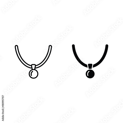 Necklace pendant outline and glyph icon isolated on