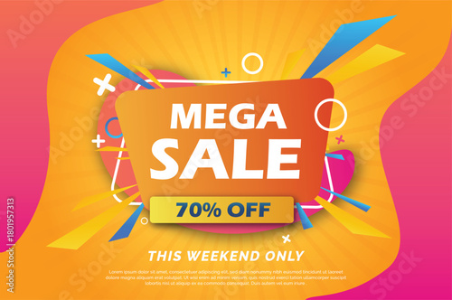 Playful orange and pink mega sale banner template