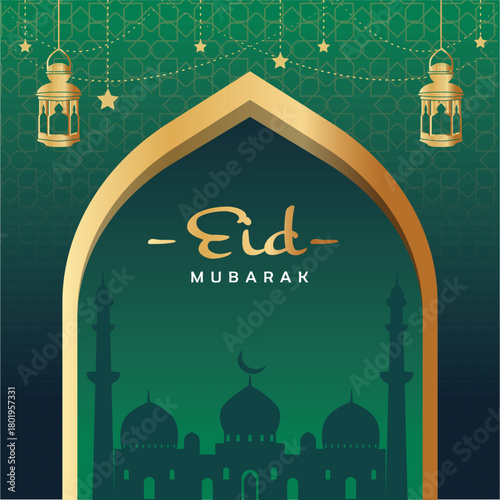 ramadan kareem ied mubarak banner background template with blue mosque and cloud flat style