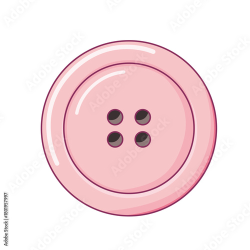 Pink button with four holes. Sewing accessory. Cute flat vector illustration for craft, fashion, tailor element or hobby design.