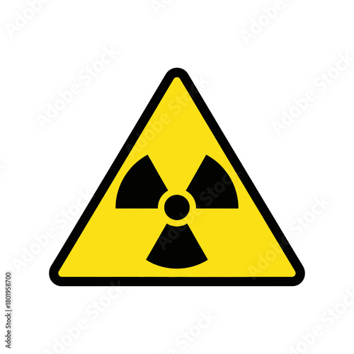 Universal Radioactive Warning Sign Symbol on a Yellow Triangle Graphic