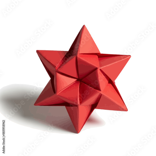 Red Origami Star on White Background Minimalist Craft Design Image