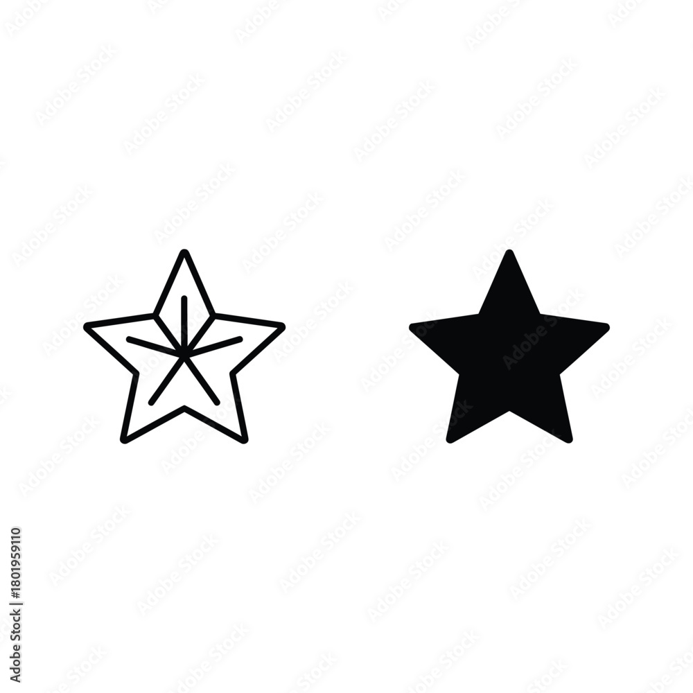 Obraz premium Two star icons, one outline and one solid, isolated on