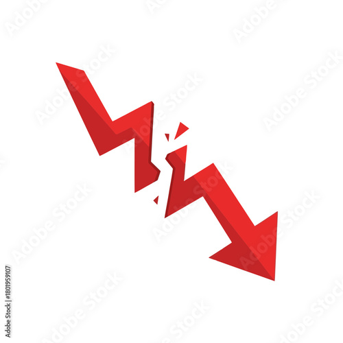 Shattering Red Downward Arrow Symbol Minimal Design Graphic Illustration