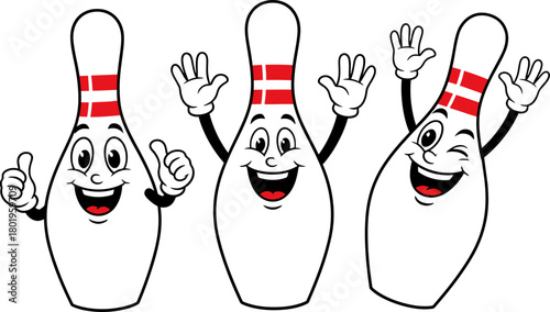 Cartoon Bowling Pins Characters,Bowling Pin with Thumbs Up