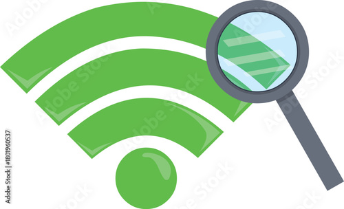 vector illustration icon wifi symbol and magnifying glass tool, in concept of search for wi-fi signal system
