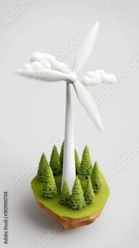 Wind turbine with pine tree forest on floating island,vertical video