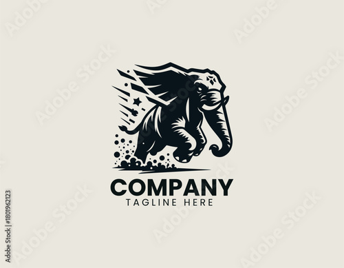 Iconic mad elephant displays powerful stance creating bold black vector logo