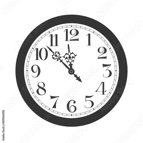 Black classic round wall clock isolated on white background