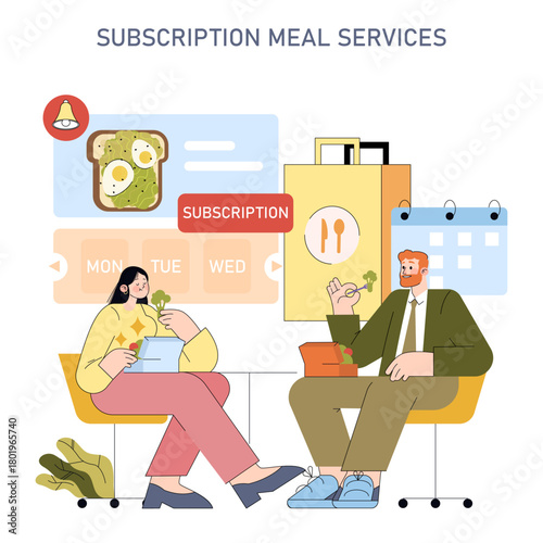 Vector Illustration of Subscription Meal Services Interaction
