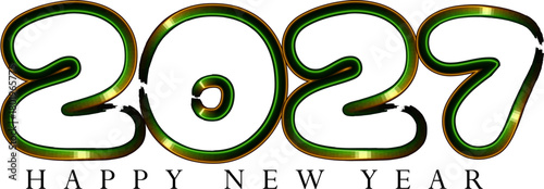 Vibrant 2027 Happy New Year Graphic with Green and Gold Elements