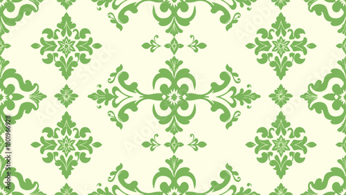 Seamless green floral leaf pattern vintage ornamental design