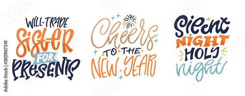 Hello 2026. Merry Christmas and Happy New 2026 Year - cute hand drawn doodle lettering postcard.  Holly Jolly, Tis the season.