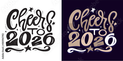 Hello 2026. Merry Christmas and Happy New 2026 Year - cute hand drawn doodle lettering postcard.  Holly Jolly, Tis the season.