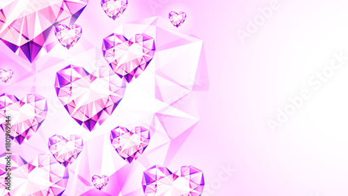 Sparkling Heart-Shaped Gemstones Floating on Background. Luxury Valentine's Day Concept.