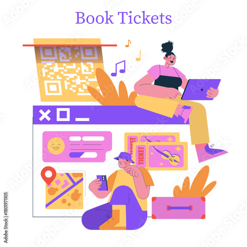 Online Ticket Booking Vector Illustration with Characters
