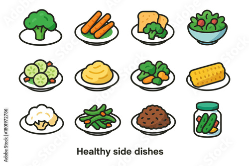 Variety of healthy side dishes with vegetables and grains.