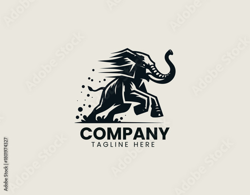 Iconic mad elephant displays powerful stance creating bold black vector logo
