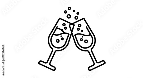 Cheers to Celebration Toasting with Sparkling Wine in Elegant Champagne Glasses - Festive Icon Art