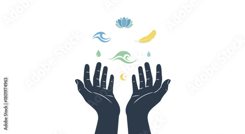 Mystical hands reaching upwards conjuring celestial bodies and cosmic elements with ethereal energy